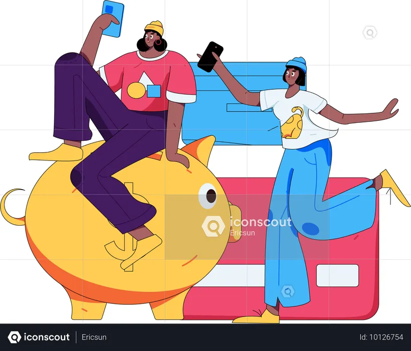 Women saving money in piggy bank  Illustration