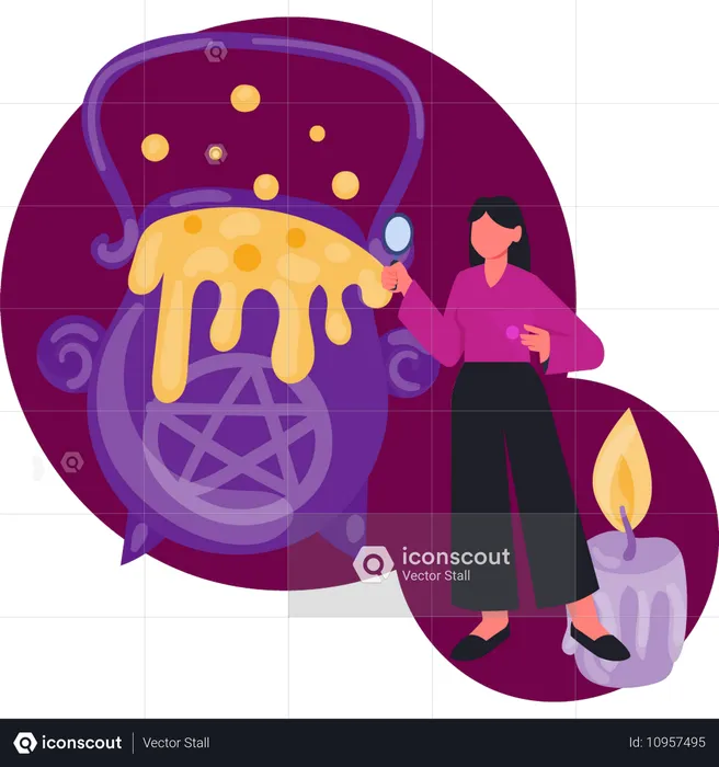 Women searching witch crafting halloween potion  Illustration