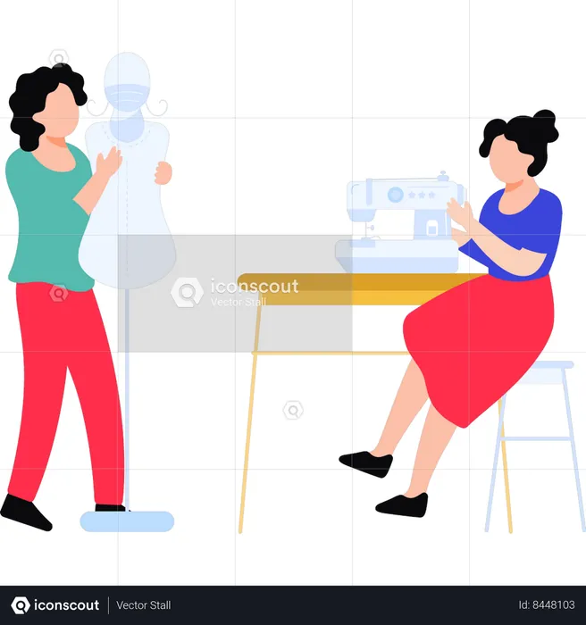 Women sewing clothes  Illustration