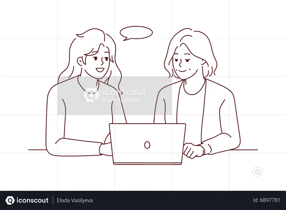 Women sharing thoughts while browsing internet  Illustration