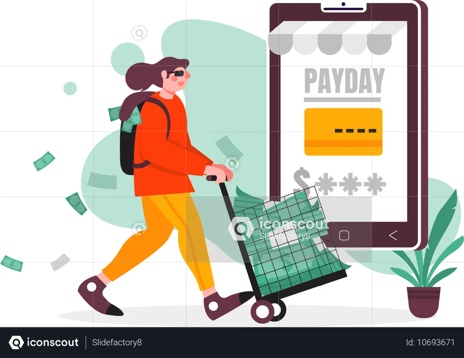 Women shop online on payday  Illustration