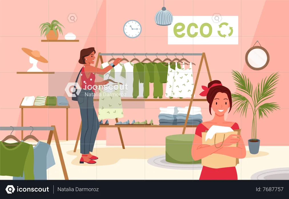 Women shopping from eco friendly brand  Illustration