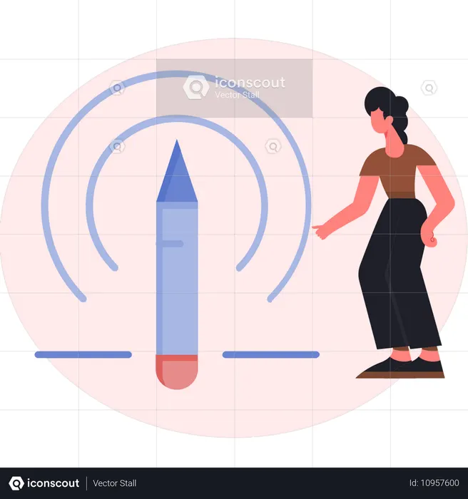 学習用ペンを見せる女性  イラスト