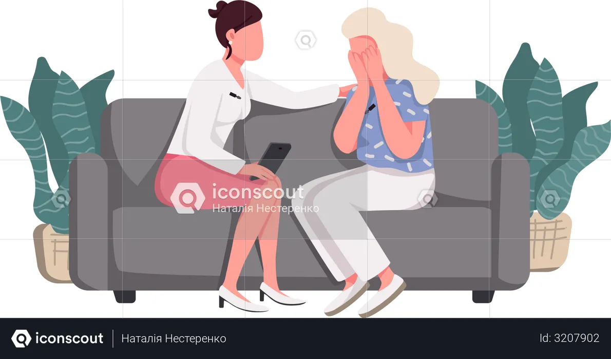 Women sitting on couch  Illustration