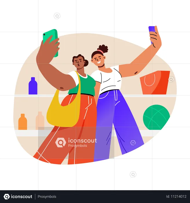 Women taking shopping selfie  Illustration