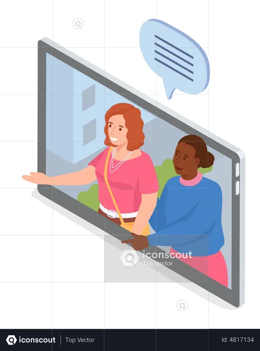 Women talk on phone via video call  Illustration