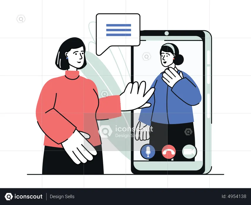 Women talking on video call using mobile  Illustration