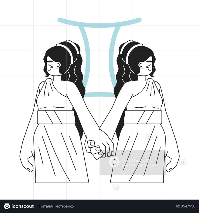 Women twins holding hands  Illustration