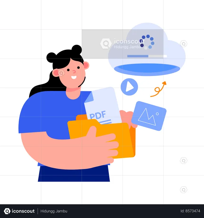Women upload data from cloud  Illustration