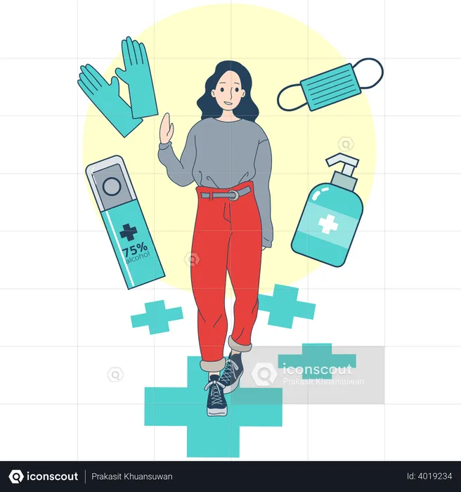Women use gloves, masks and hand sanitisers to prevent infection  Illustration