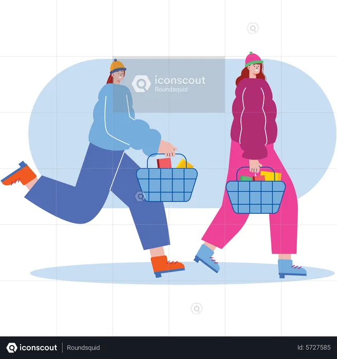 Women walking with shopping basket  Illustration