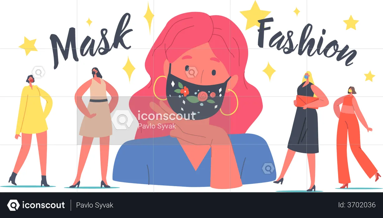 Women Wear Trendy Mask during Corona virus  Illustration
