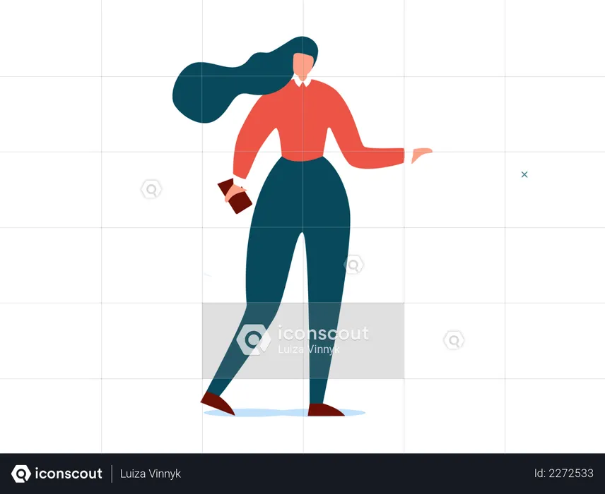 Women with mobile walking  Illustration