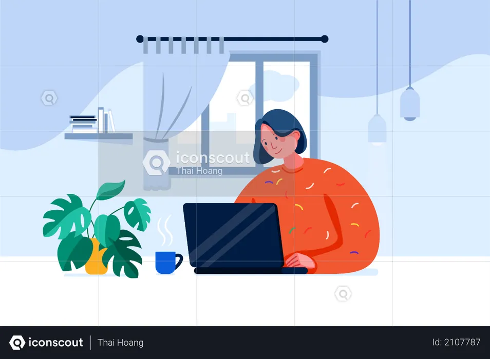 Women Working From home  Illustration