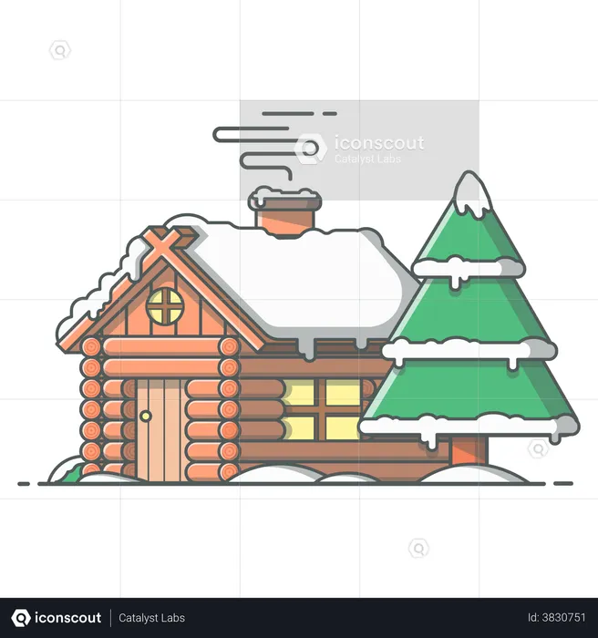Wood house during winters  Illustration