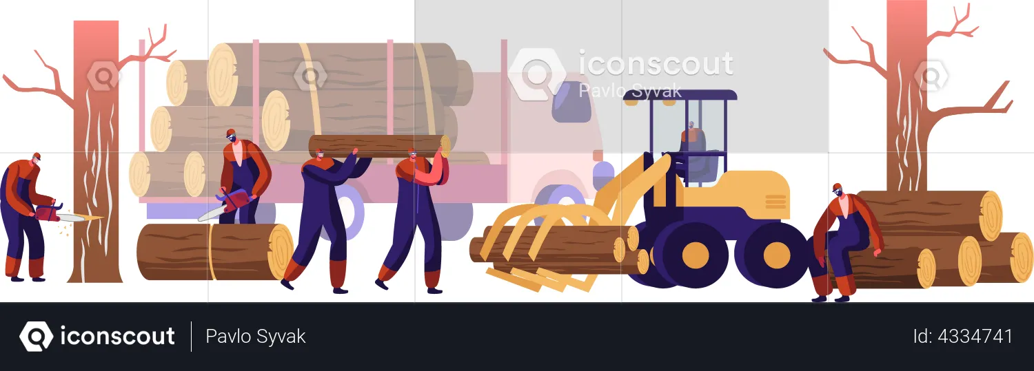 Wood log manufacturing process  Illustration