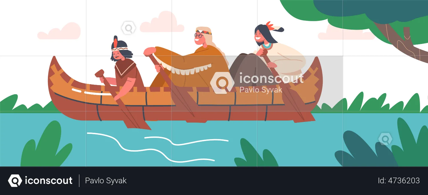 Wooden Canoe racing  Illustration