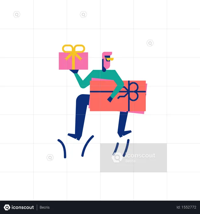 Woohoo Shopping Character boy holding gift vouchers and gift box  Illustration