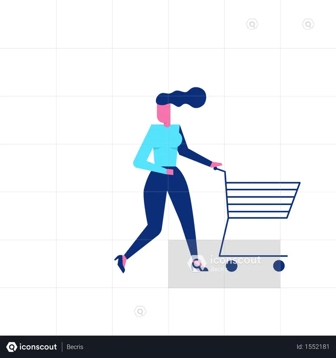 Woohoo Shopping Character female with empty shopping cart  Illustration