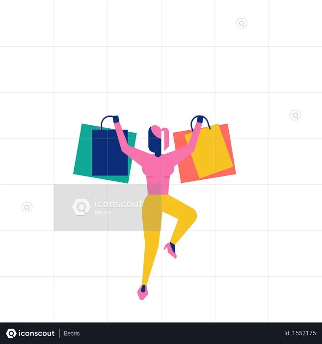 Woohoo Shopping Character lady holding shopping bags  Illustration