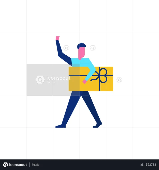 Woohoo Shopping Character man holding gift voucher  Illustration