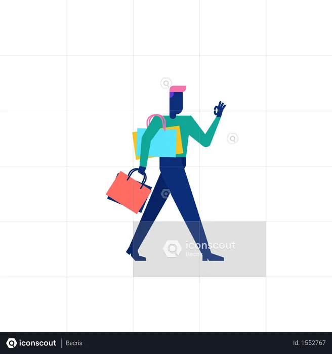 Woohoo Shopping Character man holding shopping bags  Illustration