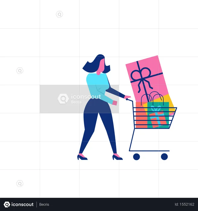 Woohoo Shopping Character with gift boxes and presents in trolley  Illustration