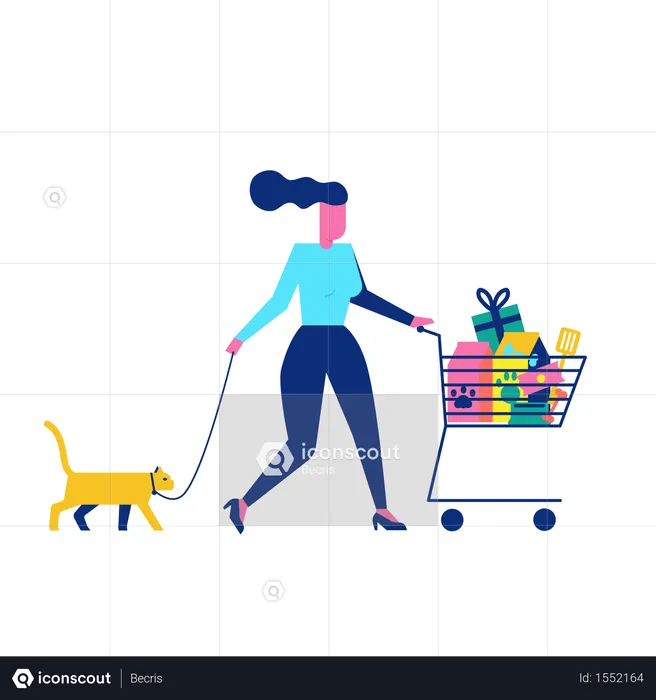 Woohoo Shopping Character with pet cat and pet accessories in trolley  Illustration