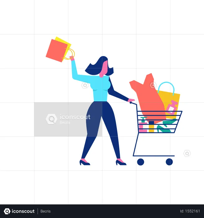 Woohoo Shopping Character with woman accessories in trolley  Illustration