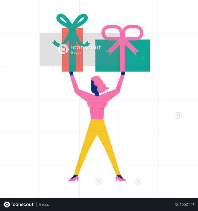 Woohoo Shopping Characters holding gift boxes  Illustration