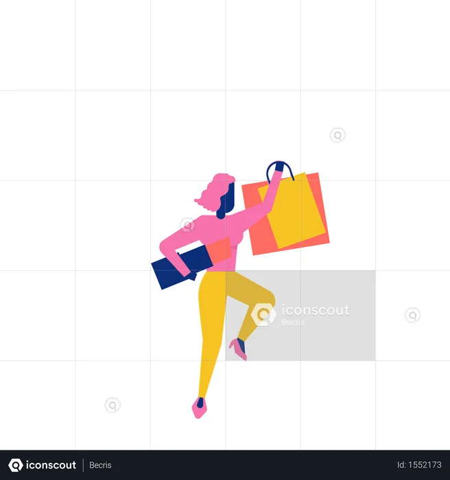 Woohoo Shopping Characters holding lipstick and shopping bags  Illustration