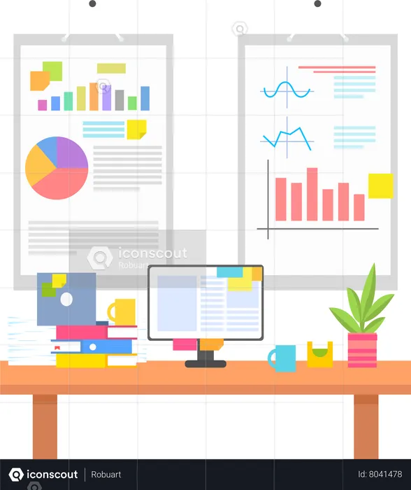 Work environment with graphics or Chart on Walls  Illustration