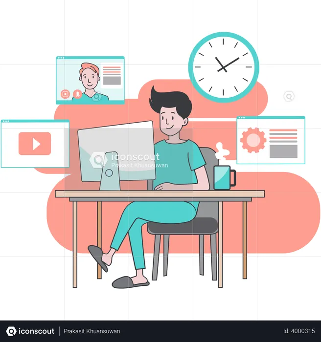 Work for home with your computer to prevent virus infection  Illustration