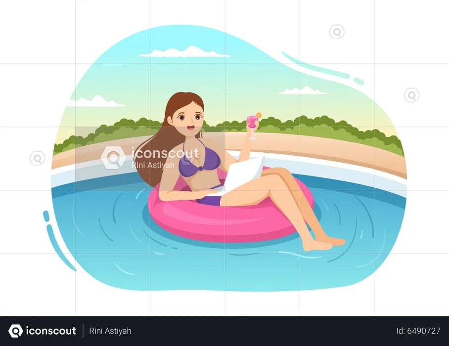 Work From Swimming Pool  Illustration