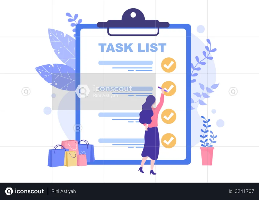 Work task completed mark by task manager  Illustration