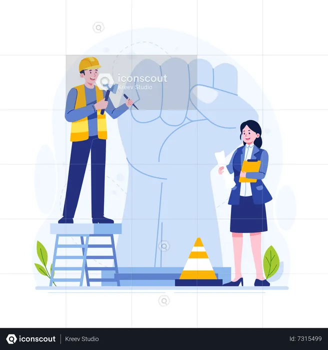 Worker building a statue  Illustration