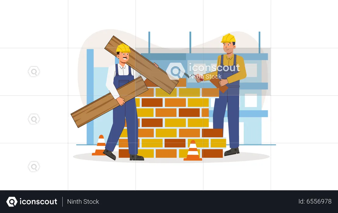 Worker building wall  Illustration