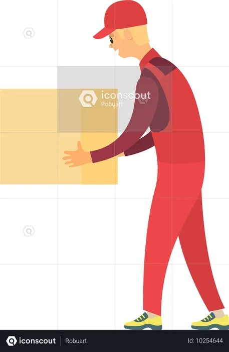 Worker Carrying Cardboard Box  Illustration