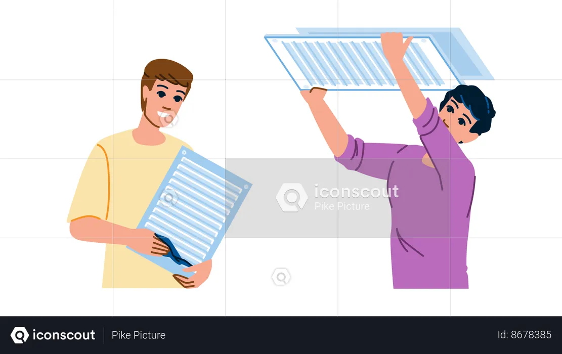 Worker cleaning air vent  Illustration