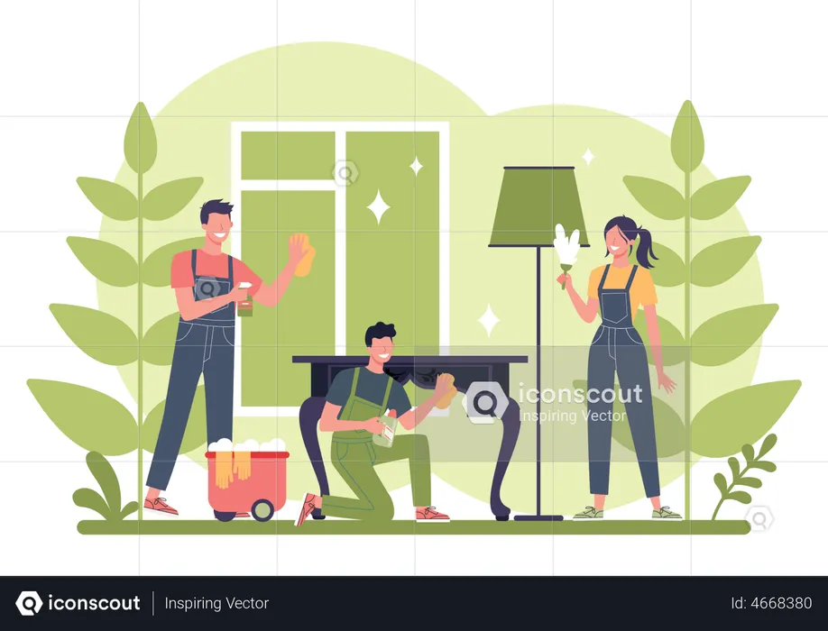Worker cleaning home items  Illustration
