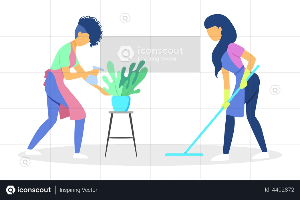 Worker cleaning housework  Illustration