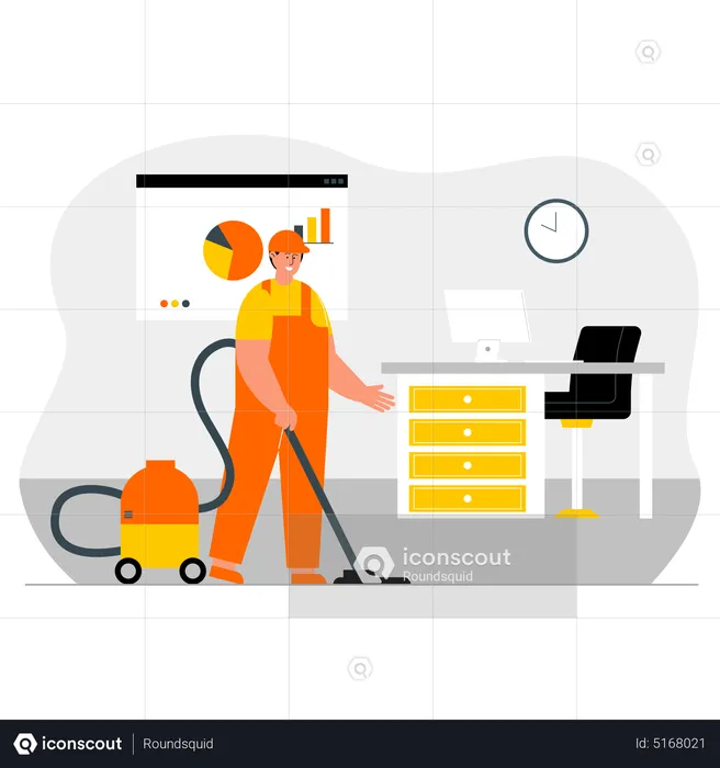 Worker cleaning office  Illustration