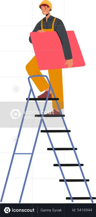 Worker climbing ladder  Illustration