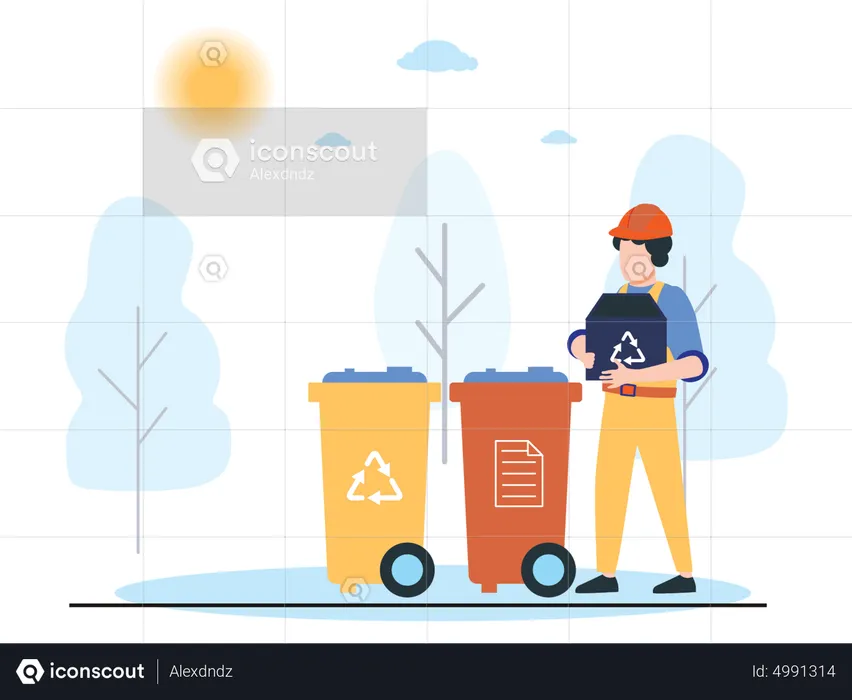 Worker collecting trash and throw in dustbin  Illustration