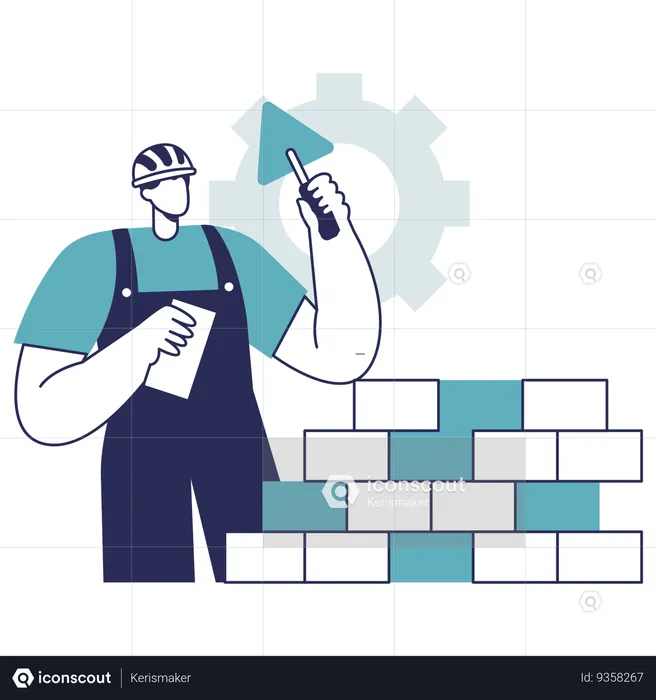 Worker constructing wall  Illustration