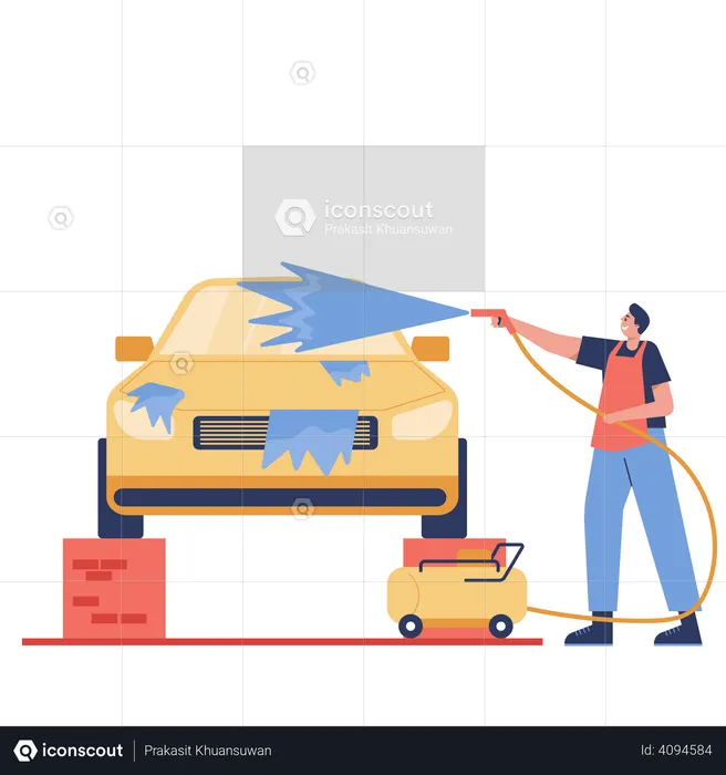 Worker doing Car wash  Illustration