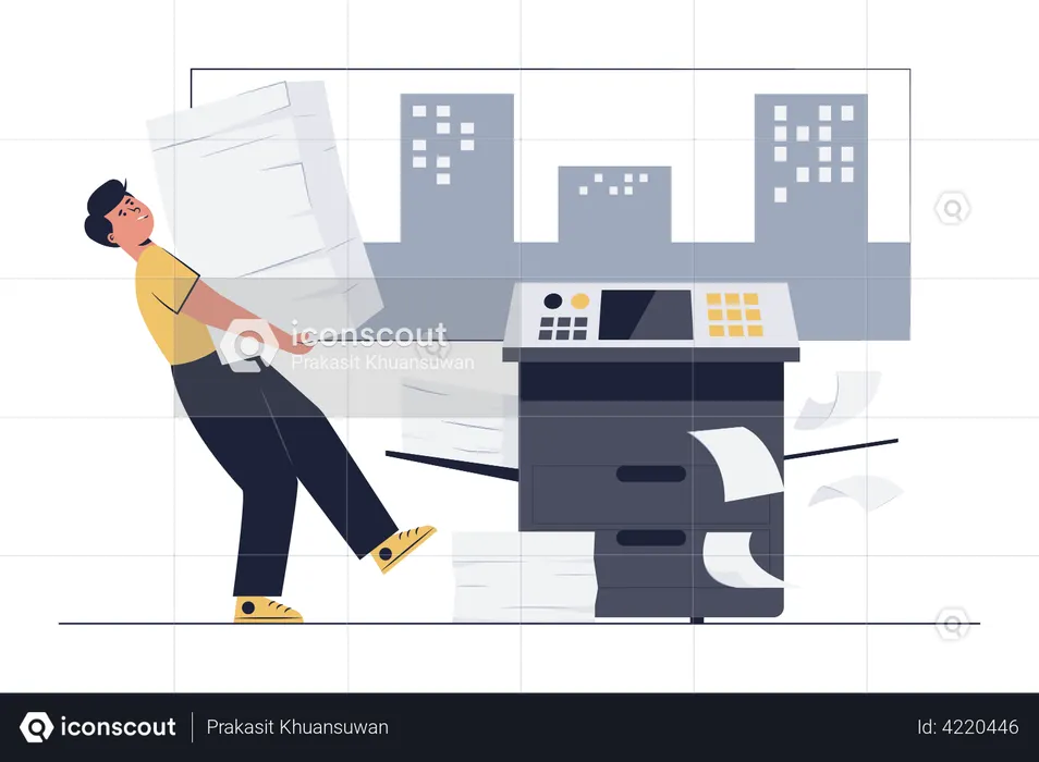 Worker doing hard work in photocopy shops  Illustration