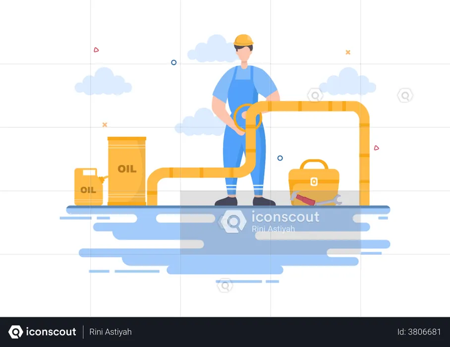 Worker doing oil pipe repairing  Illustration