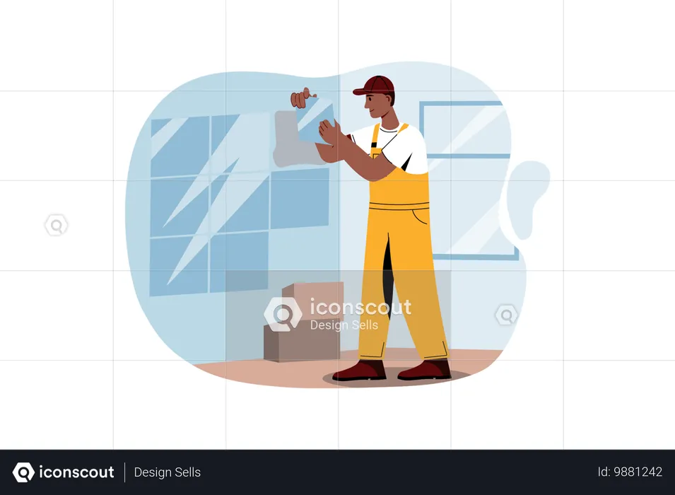 Worker doing wall construction  Illustration