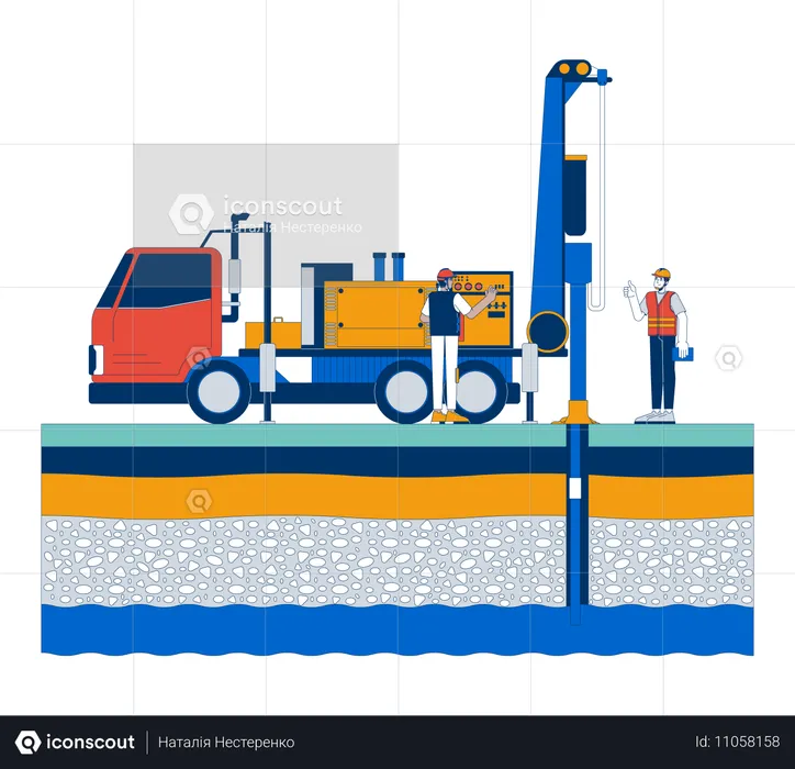 Worker drilling groundwater  Illustration